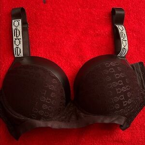 Bebe Black Logo Bra with Embellished Straps